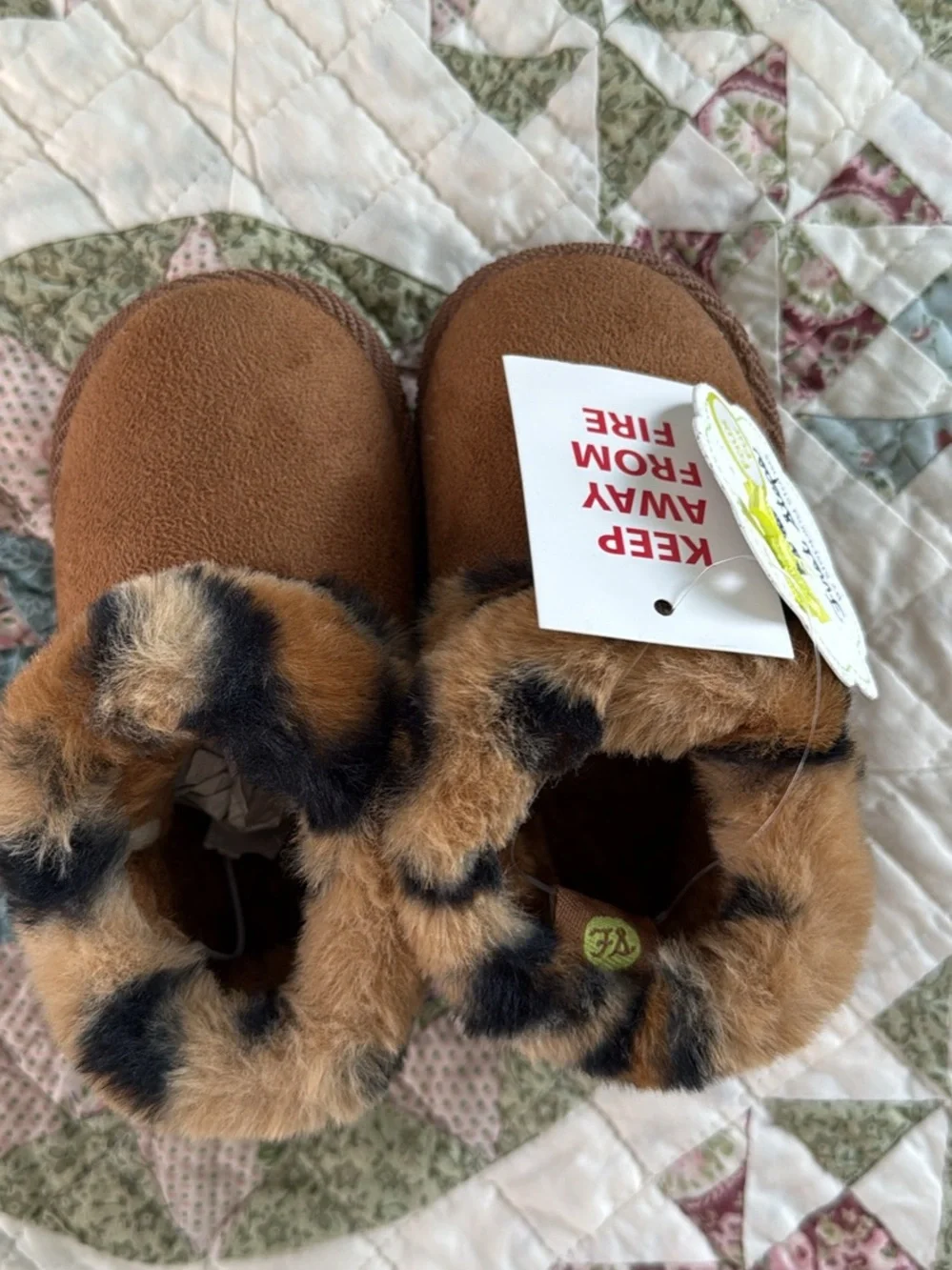 Cozy Brown toddler Boots with Leopard Trim faux fur